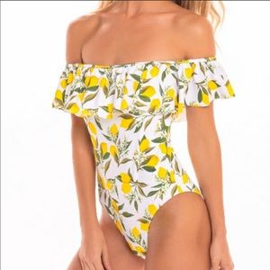 Cabana del Sol lemon off shoulder swimsuit